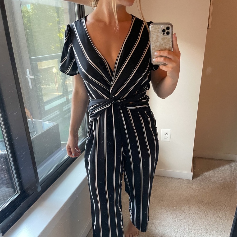 Black & White Striped Jumpsuit